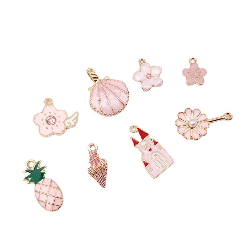 Wholesale Pink Shell Mermaid Flower Rabbit Alloy Drip Oil Pendant Simple Necklace Pendant Accessories